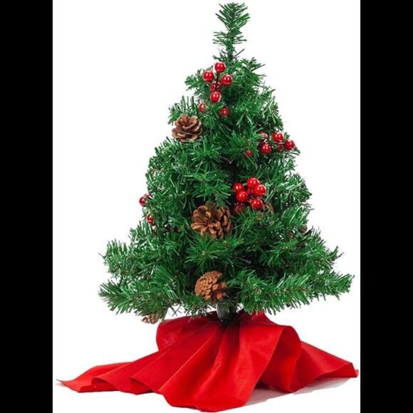 22” Prelit Tabletop Mini Christmas Tree with Holly Berries and Pine Cone - Picture 5 of 7